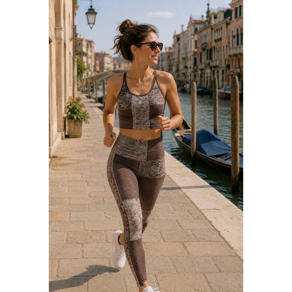 Free People Movement XXS Brown Patchwork Floral Activewear Leggings Crop Top Set